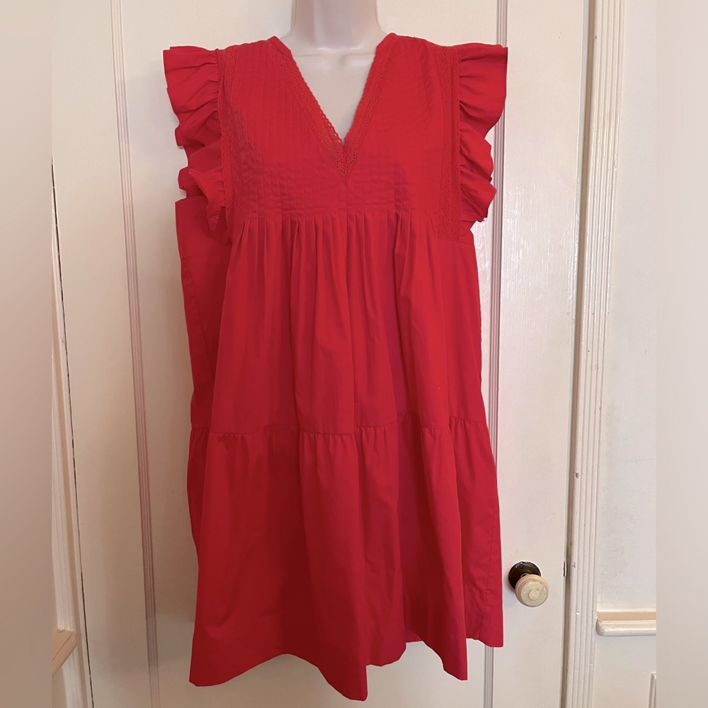 AQUA Ruffle Sleeve Vermillion Sundress